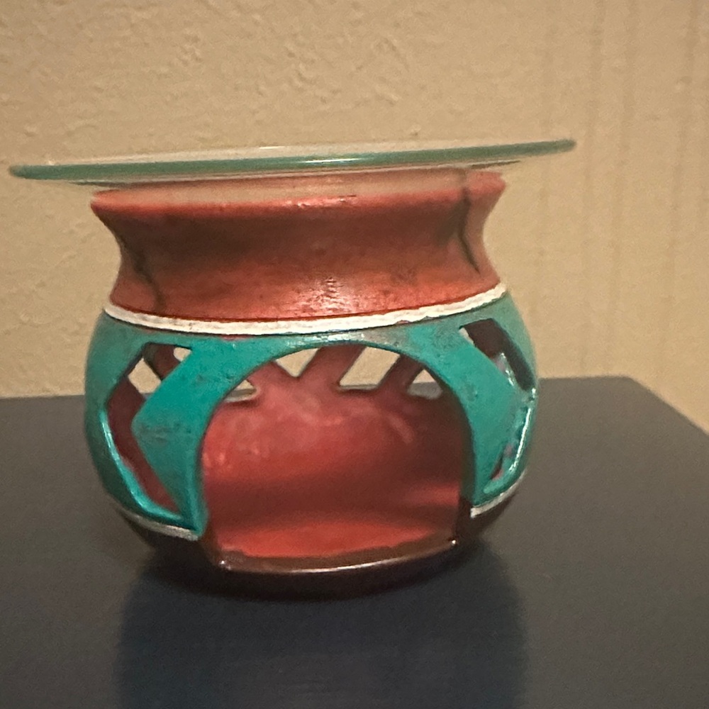 Artisan Ceramic Oil Warmer - Red and Turquoise